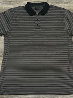 Tehama Hang Em Dry Mens XL Polo Shirt Gray Black Striped Golf Performance
